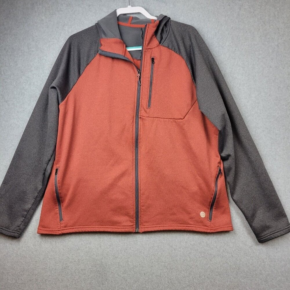 LL Bean Mens Hooded Jacket Size XL Orange Gray Full Zip Gorpcore Hiking Casual